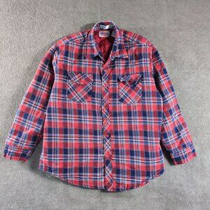 VTG Dickies Mens XL Insulated Flannel Shacket Quilted Lining Plaid Red Blue